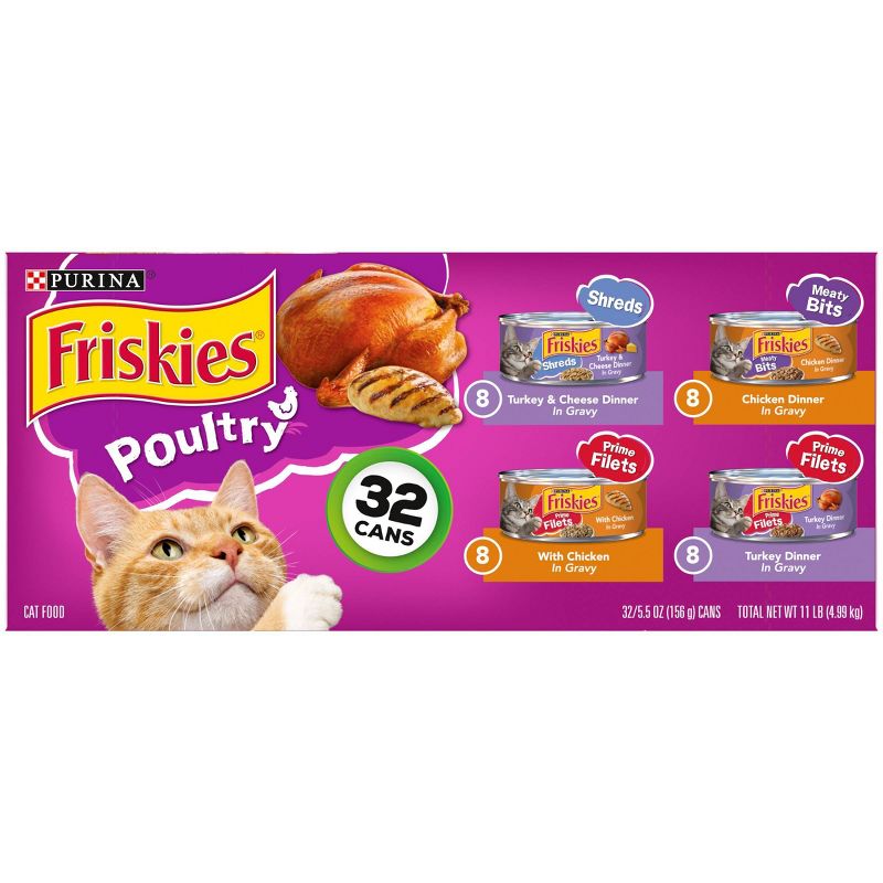 Purina Friskies Shreds, Meaty Bits & Prime Filets Poultry Wet Cat Food - 5.5oz/32ct Variety Pack