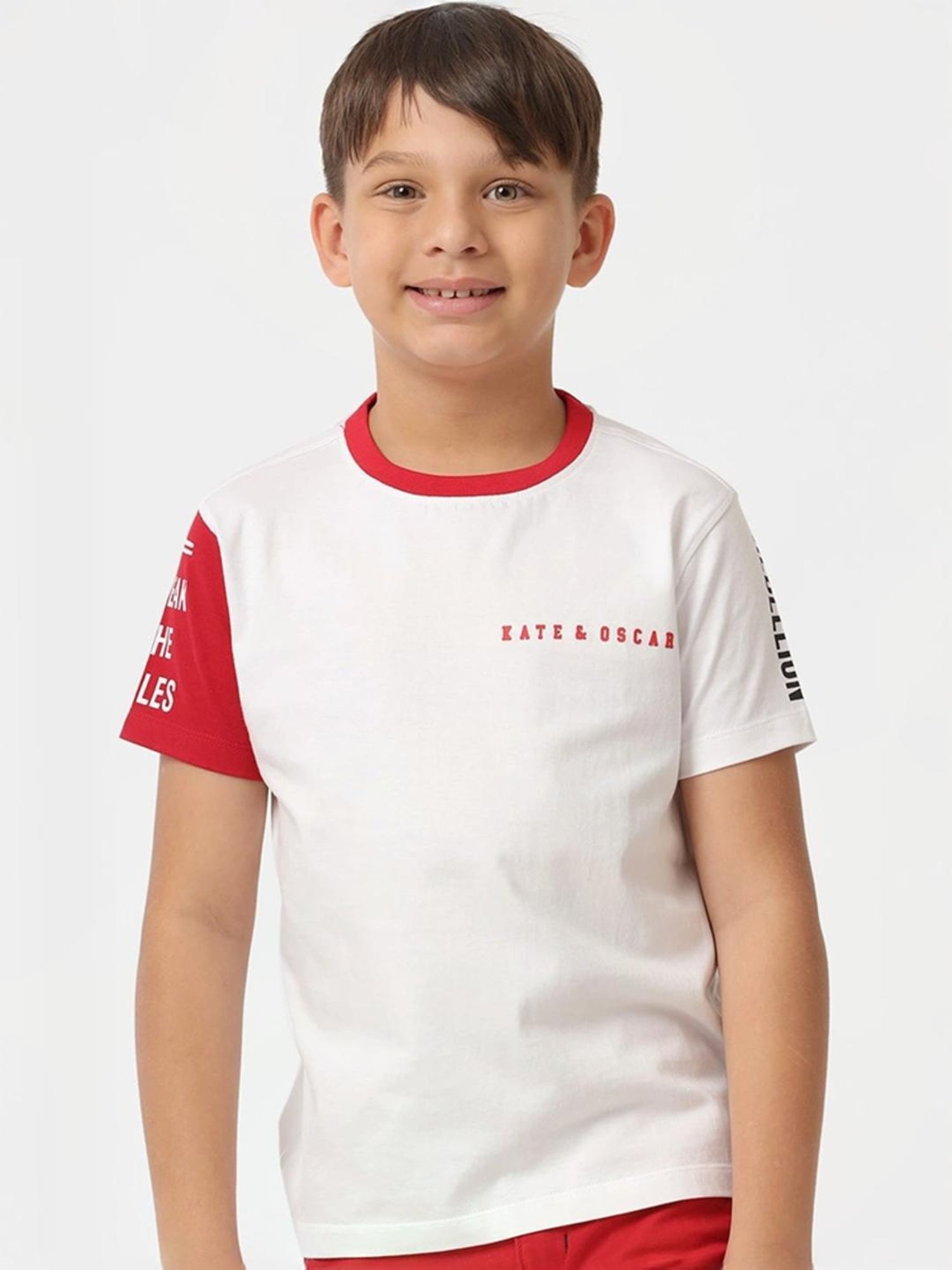 Kate & Oscar Kids White & Red Cotton Printed T-Shirt