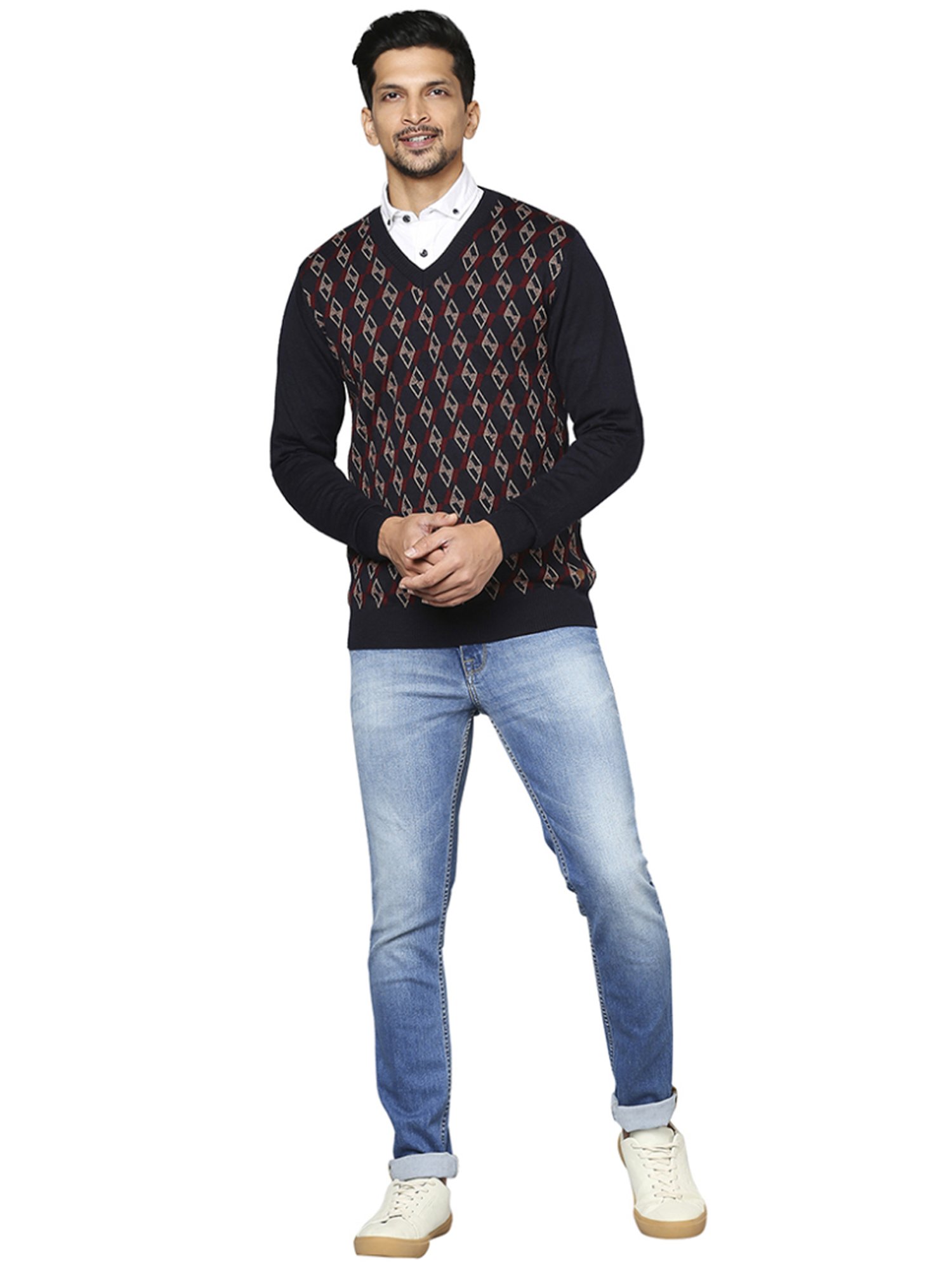 Raymond Blue  Regular Fit Printed Sweaters