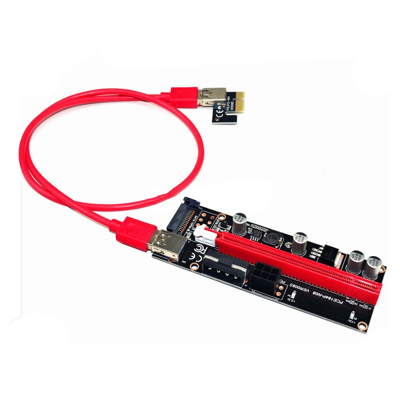 PCIe Riser Cable 1X to 16X Graphics Extension for GPU Mining Powered Riser Adapter Card, 60cm USB 3.0 Cable,PCI Express X1 to X16 GPU Mining Card, SATA,6Pin and Molex 3 Power Options-6pcs/Lot