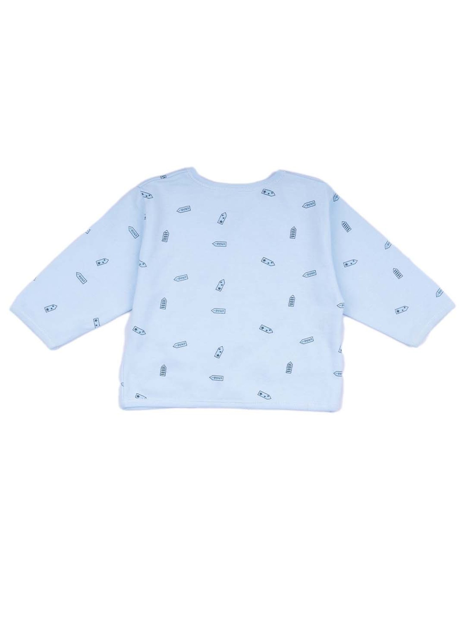 Baby Moo Kids Blue Printed Full Sleeves T-Shirt Set