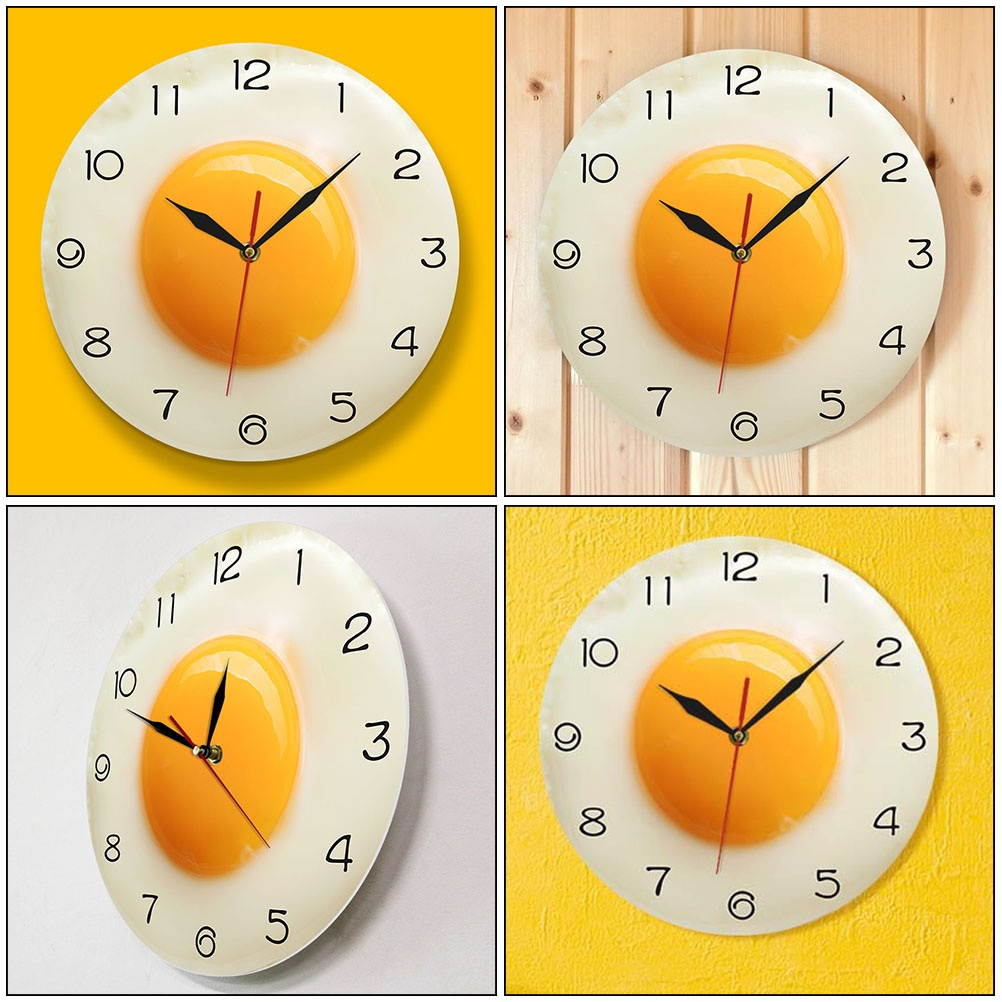 Creative Wall Clock Poached Egg Shape Clock Living Room Decor Battery Powered