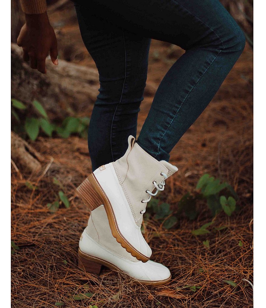 Sperry Saltwater Leather Lace-Up Block Heel Rain Booties
