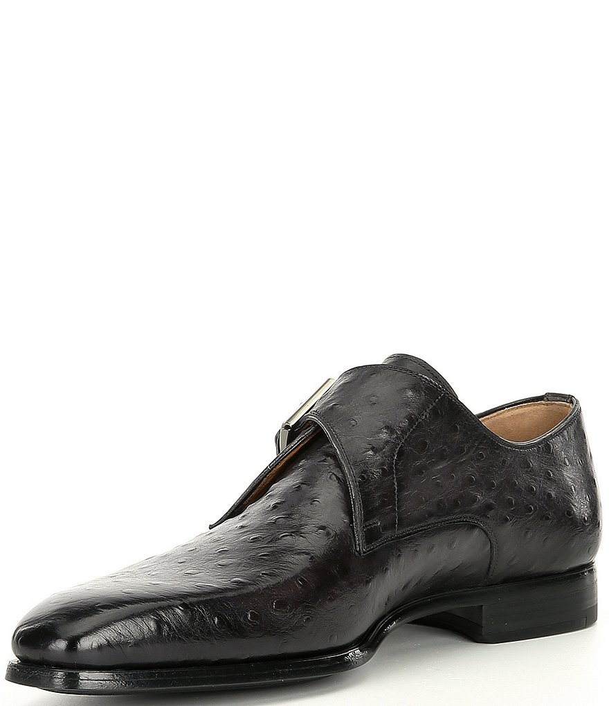 Magnanni Men's Crosley Monk Strap Ostrich Stamped Leather Dress Shoes