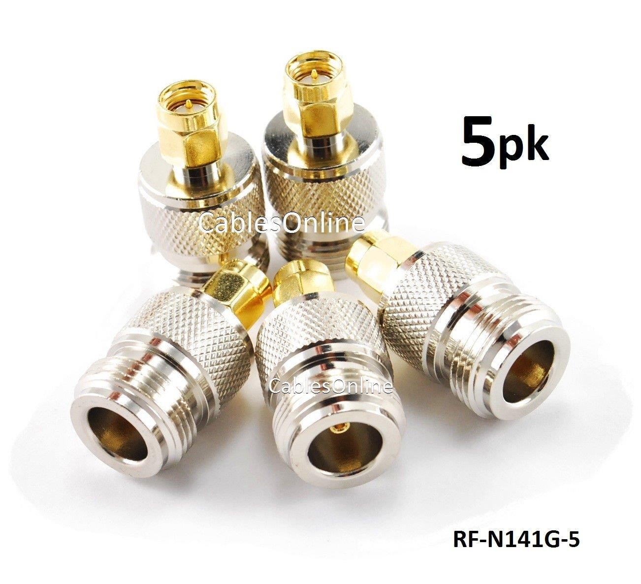 CablesOnline SMA Male Gold Plug to N Female Jack RF Adapter (5-Pack) (RF-N141G-5)