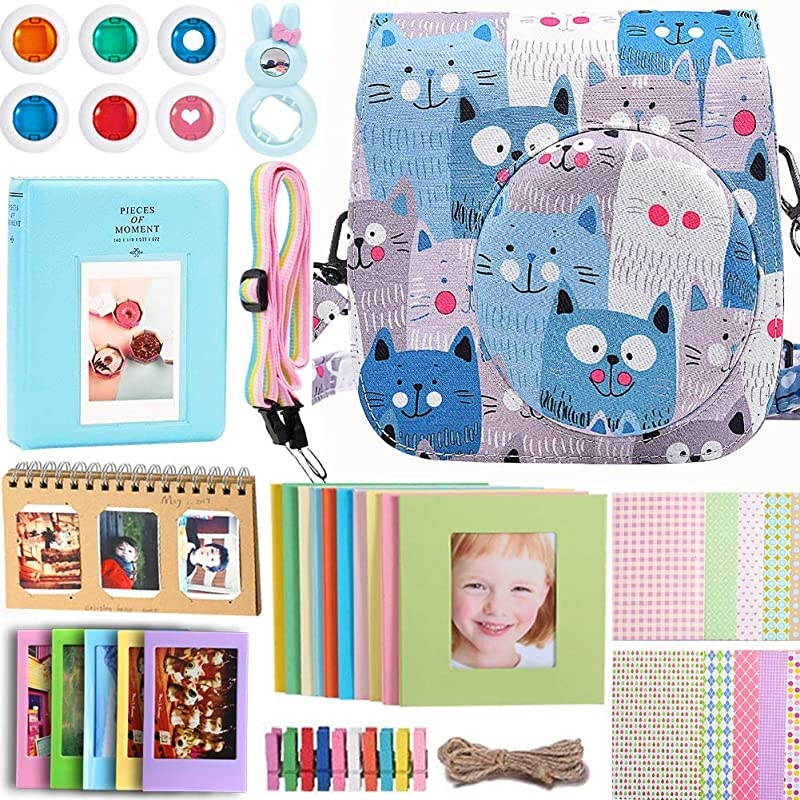 Accessories Compatible with Fujifilm Instax Mini 9/8 / 8+ Instant Film Camera, Bundle Pack Include Album, Filters, Strap & Other Accessories. (Blue Cat, 9 Items Kit)