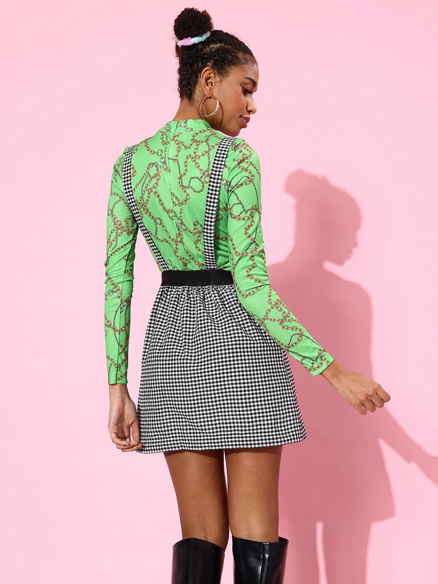 QUIERO Black & White Checks A Line Dress