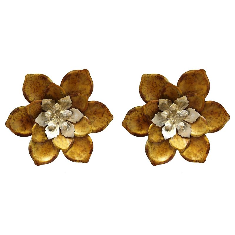 Stratton Home Decor Whimsical Flower 12.4 x 12.4 Inch Metal Flower Wall Art Decoration for Bedroom, Bathroom or Living Room (2 Pack)