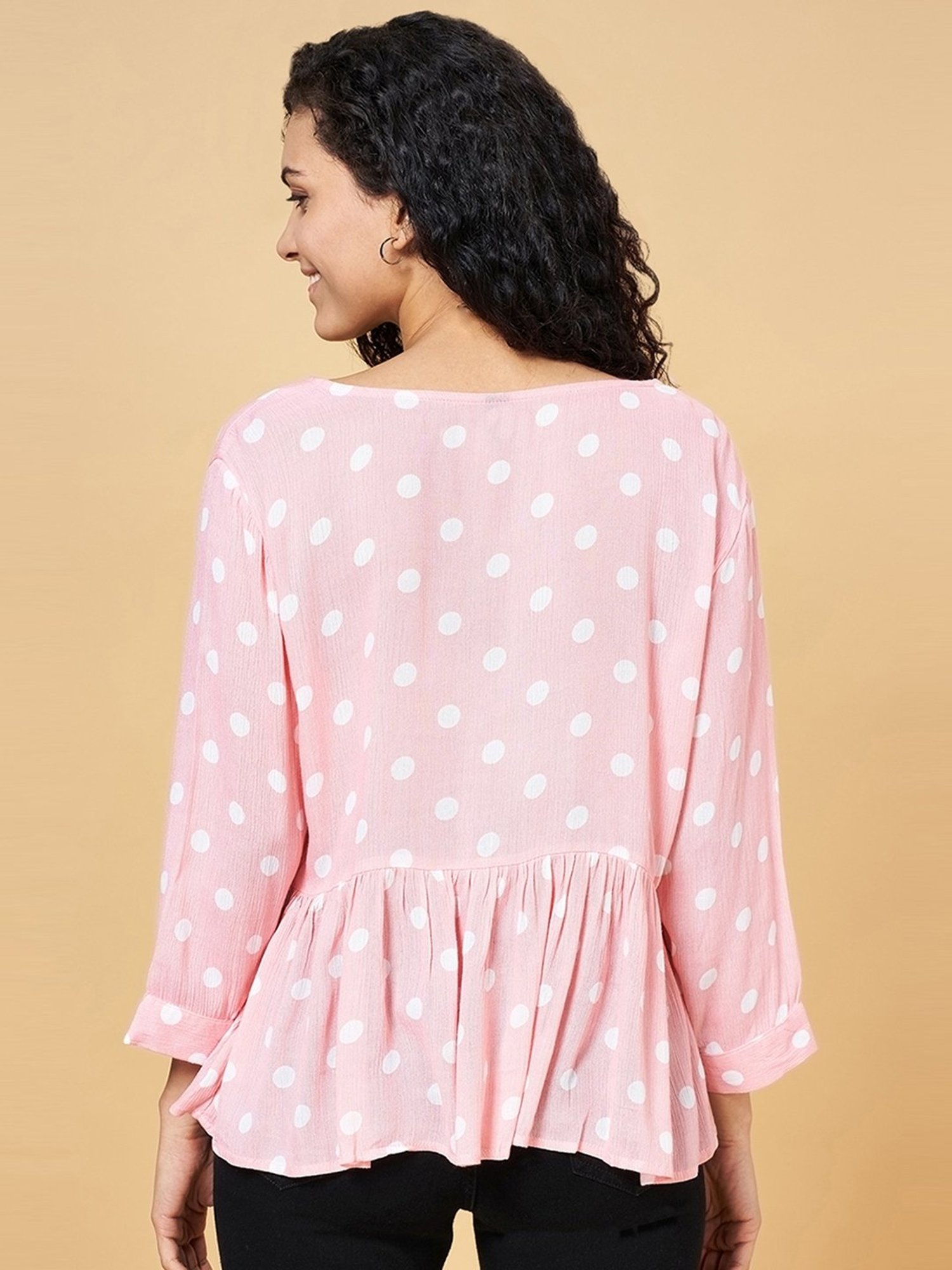 YU by Pantaloons Pink Polka Dots Top