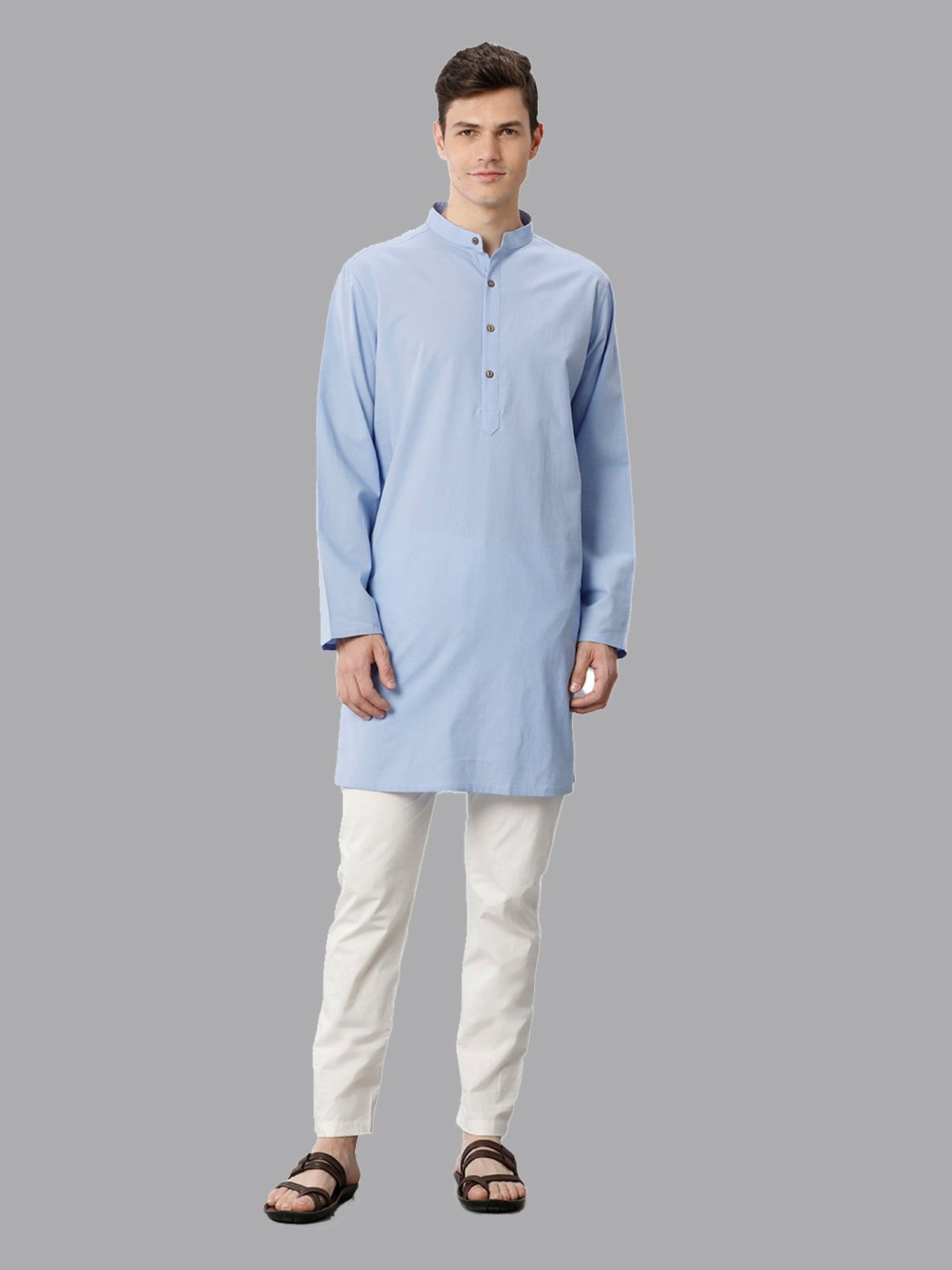 CAVALLO by Linen Club Light Blue Regular Fit Kurta