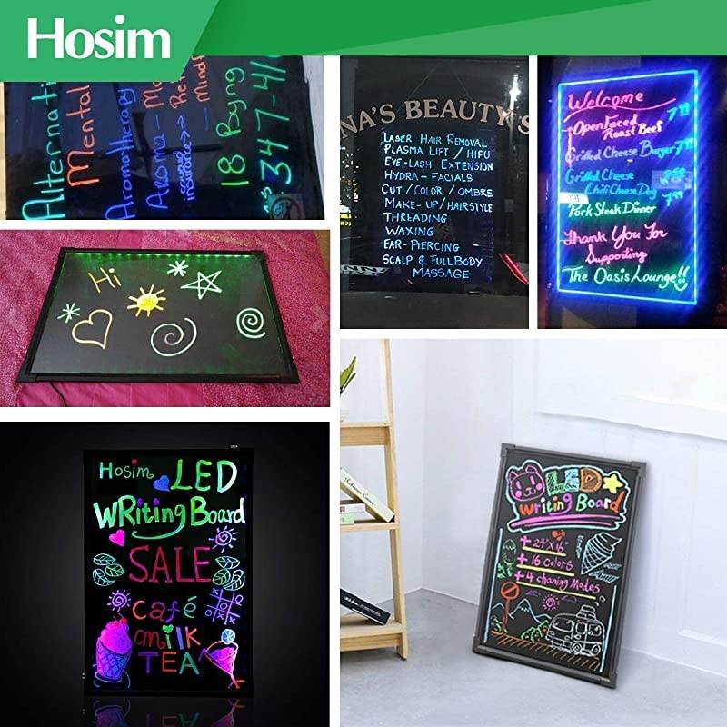 LED Message Writing Board 24 x 16 Illuminated Erasable Neon Effect Restaurant Menu Sign with 8 Colors Markers 7 Colors Flashing Mode DIY Message Chalkboard for Kitchen Wedding Promotions