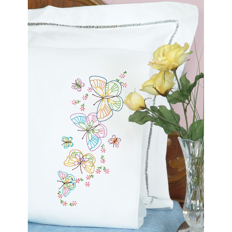 Jack Dempsey Stamped Pillowcases W/White Perle Edge 2/Pkg-Fluttering Butterflies