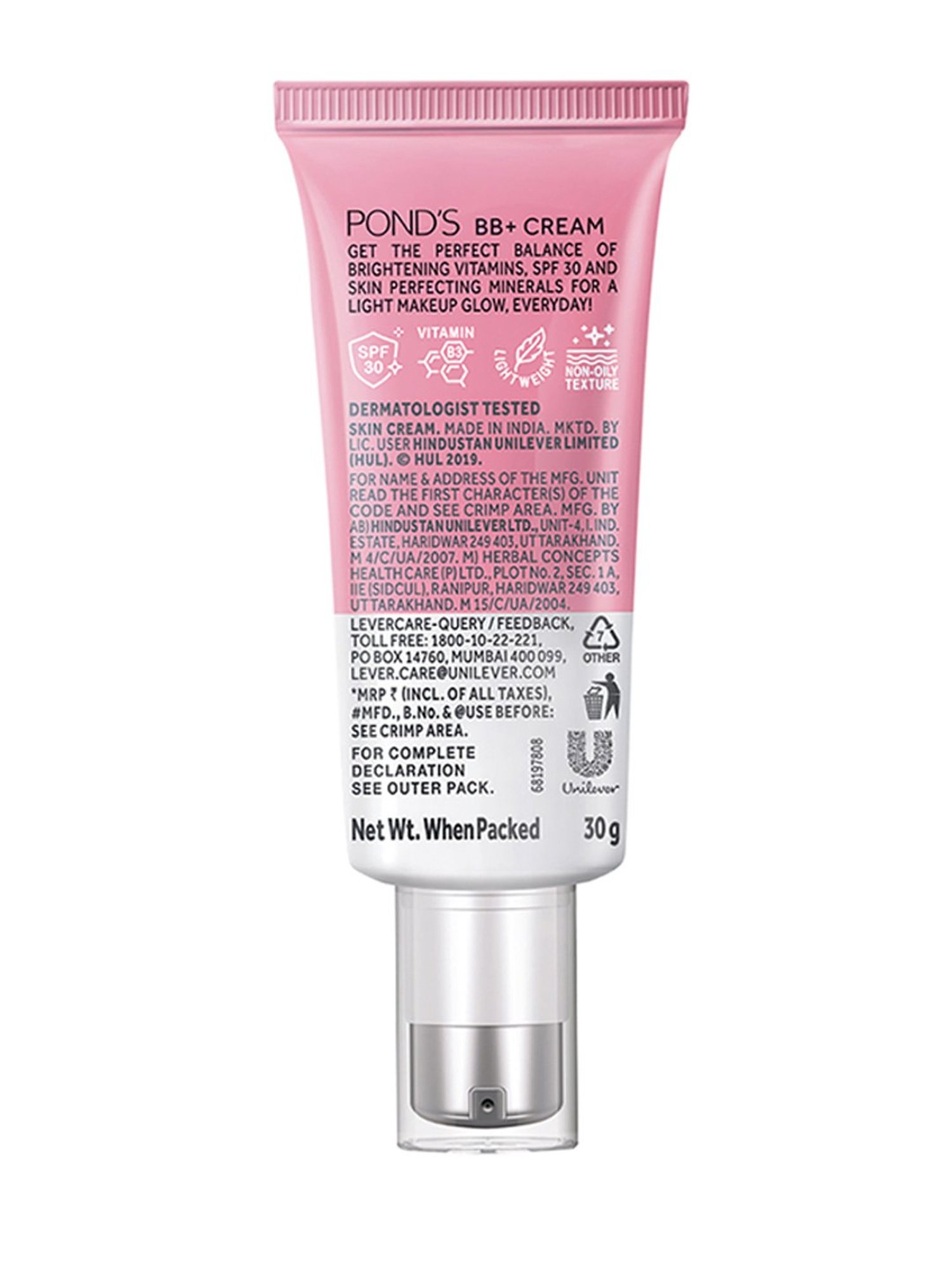 POND'S BB+ Cream Instant Spot Coverage + Light Make-Up Glow SPF 30 Ivory - 30 gm