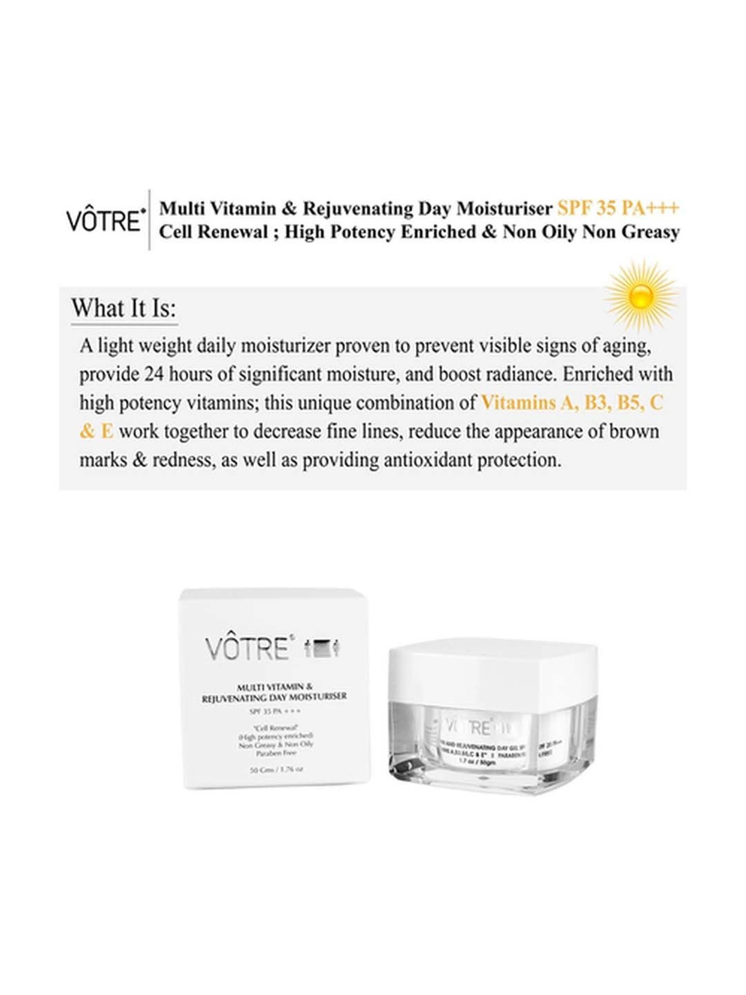 Votre Multi Vitamin & Rejuvenating Day Gel SPF 35 PA++ Cell Renewal - 50 gm