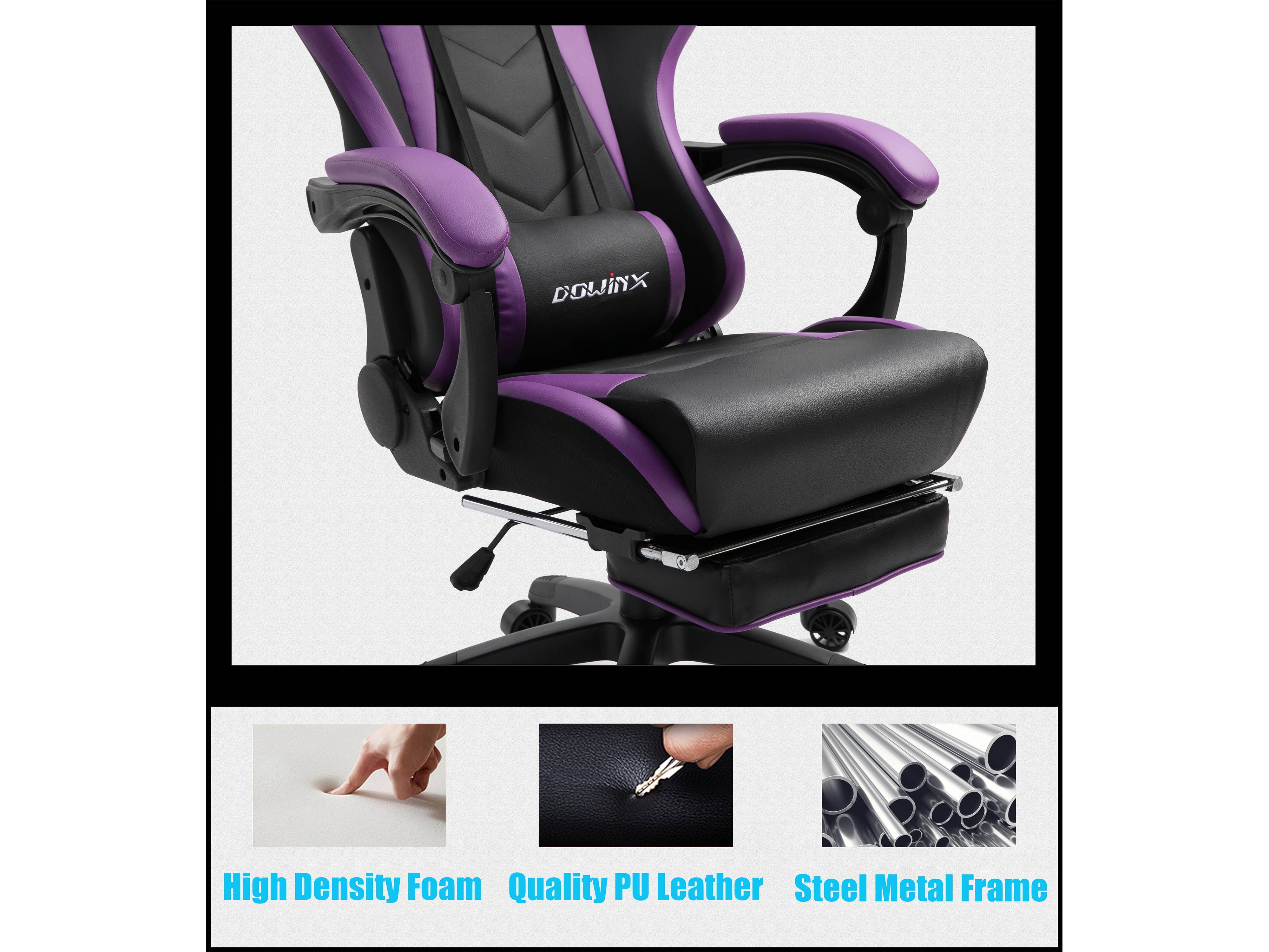 Dowinx Gaming Chair Ergonomic Office Recliner for Computer with Massage Lumbar Support, Racing Style Armchair PU Leather E-Sports Gamer Chairs with Retractable Footrest (Black&Gray)