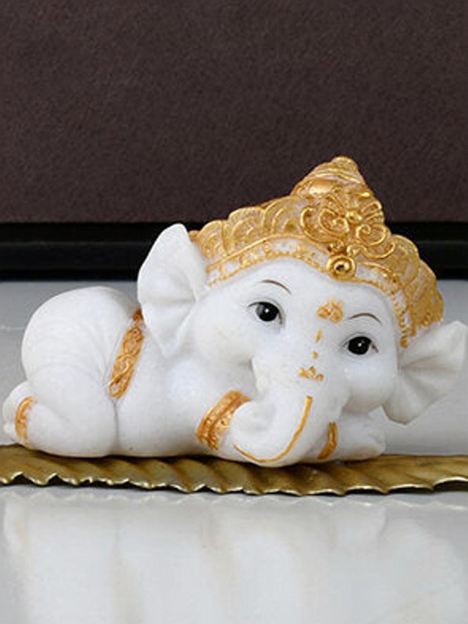 eCraftIndia Golden Handcrafted Engraved Palm Buddha Decorative Showpiece