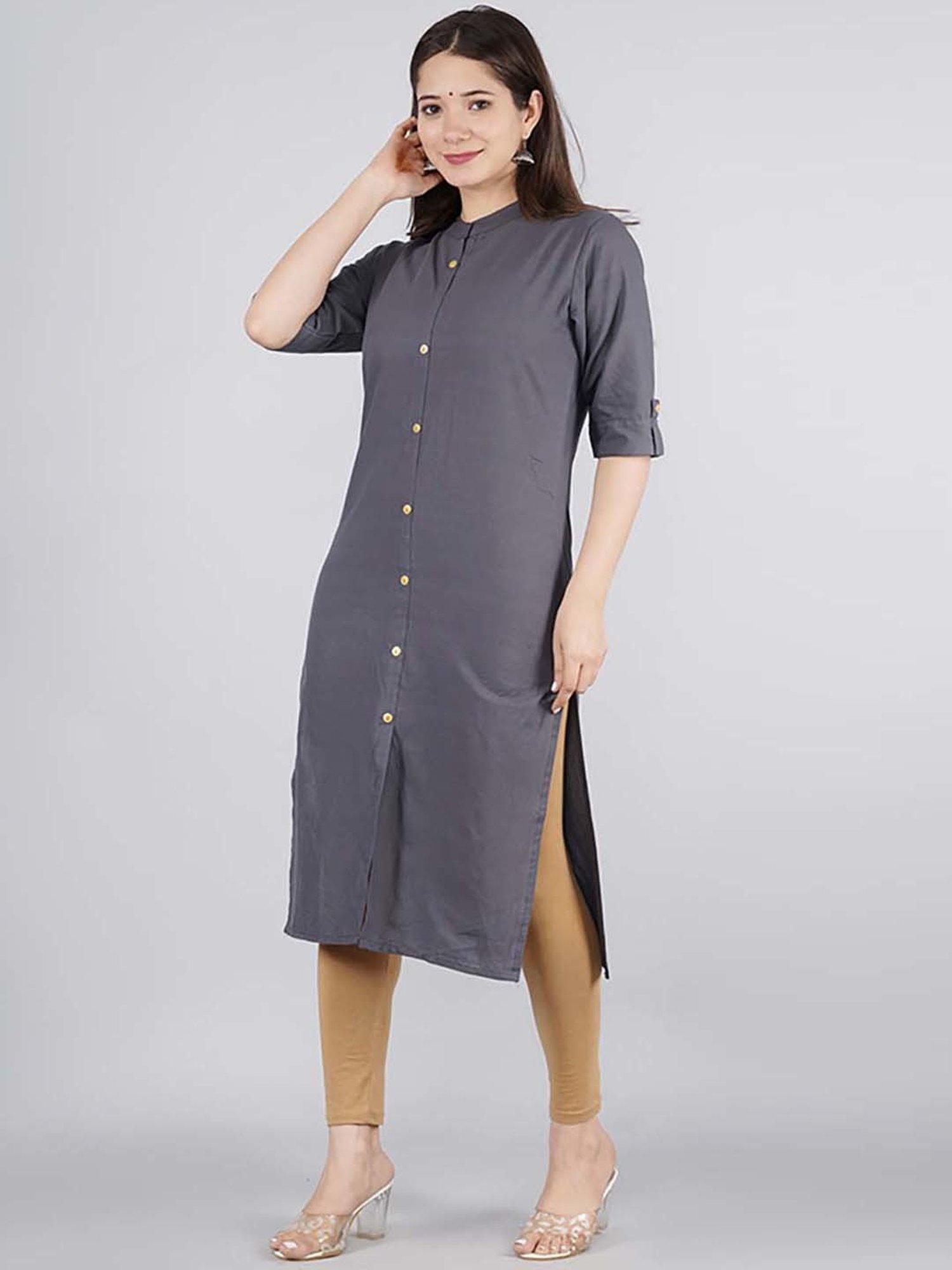 Kipek Grey Cotton Straight Kurta