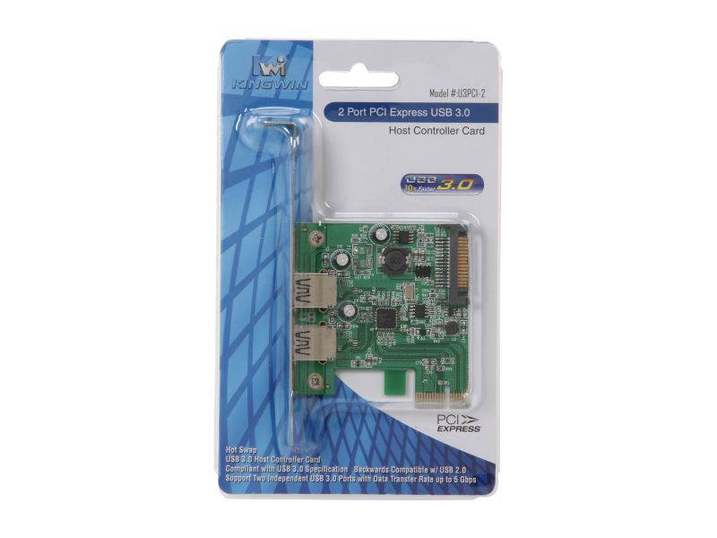 KINGWIN 2 Ports PCI Express USB 3.0 Controller Card Model U3PCI-2
