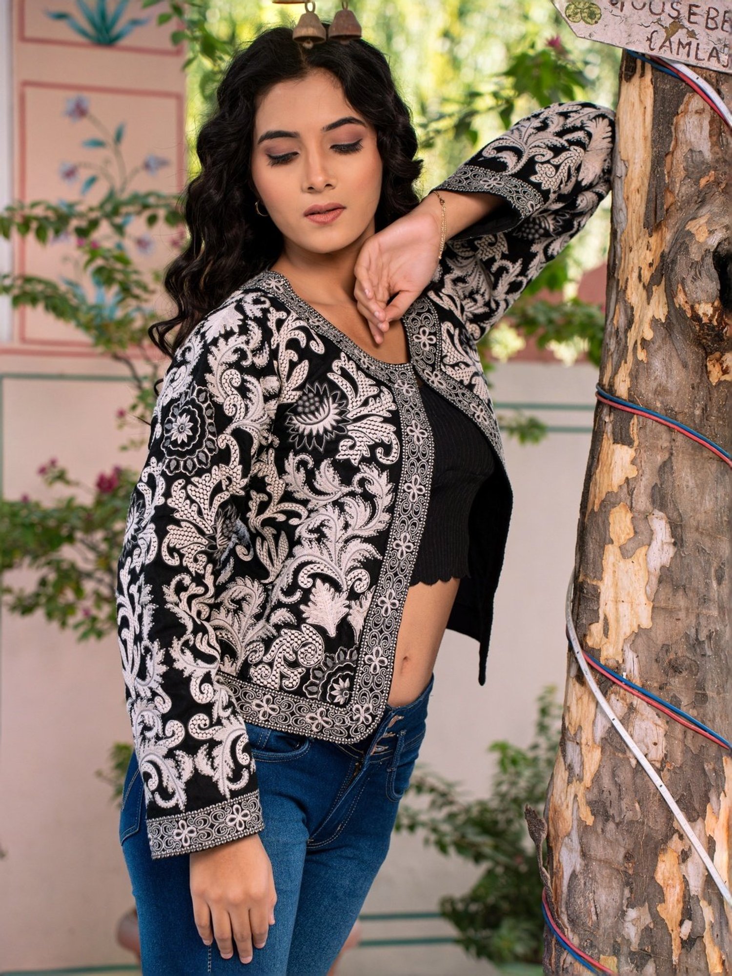 Zolo Label Black Cotton Embroidered Jacket