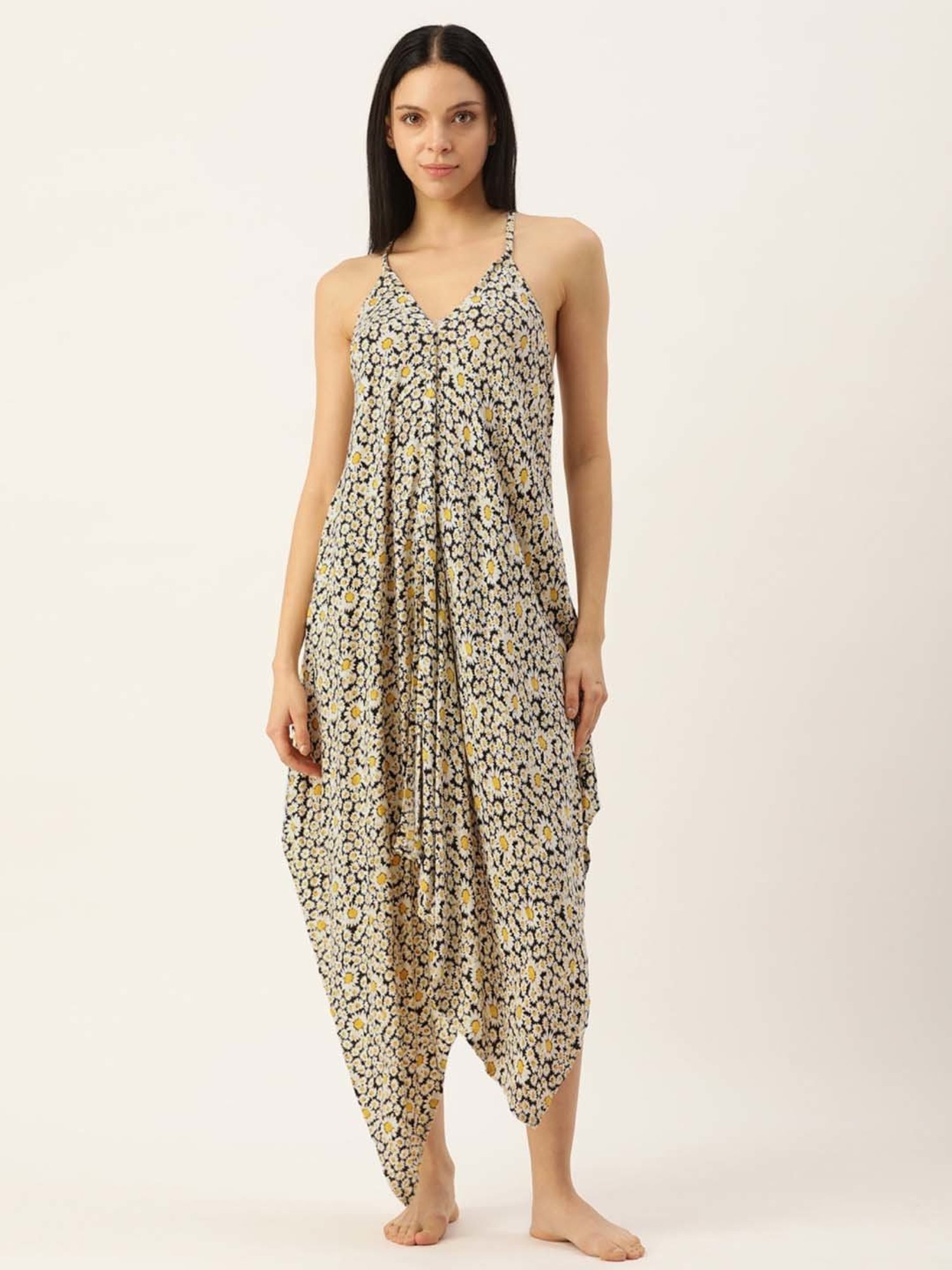 Clt.s Black Cotton Floral Print Nighty