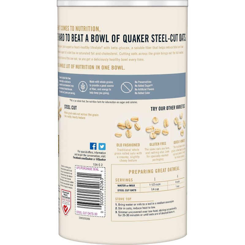 Quaker 100% Whole Grain Steel Cut Oats Canister - 30oz