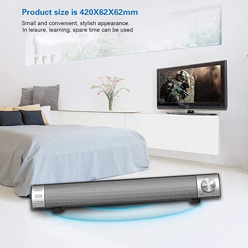 Sound BarWired and Wireless Home Theater TV Stereo Speaker 20 Channel 2 X 5W Portable Sound Bars for TVCellphoneTablet