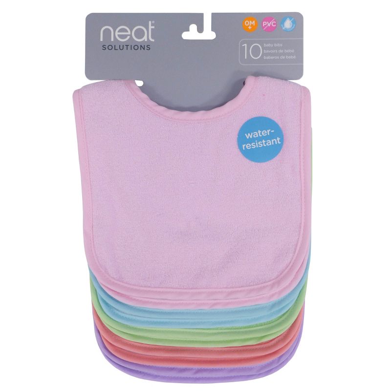 Neat Solutions Solid Pastel/Knit Terry Water-Resistant Lined Bib Set - White - 10pk