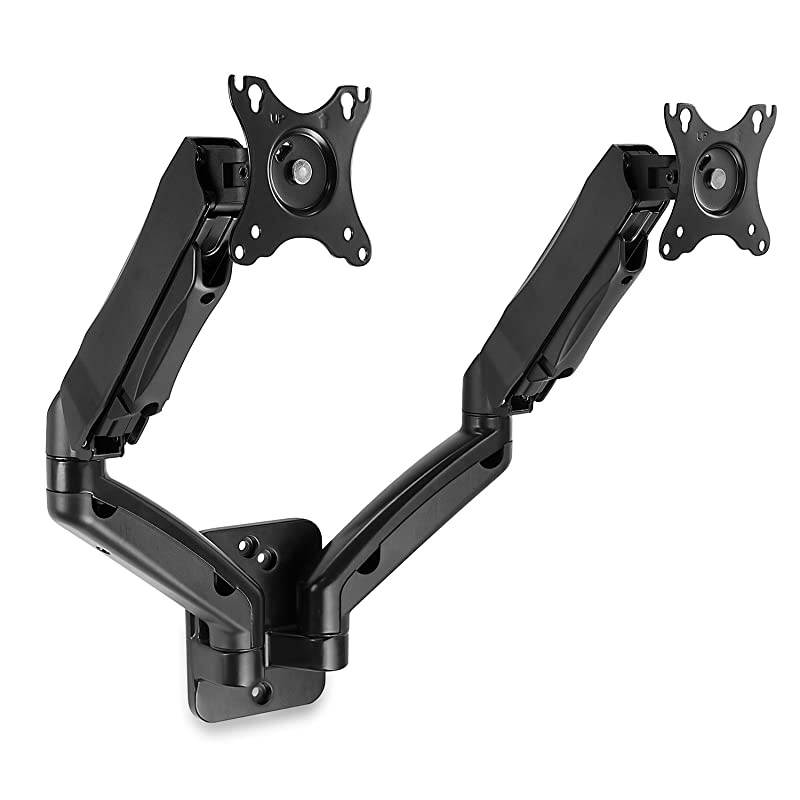 Dual Monitor Wall Mount Arms | Double Monitor Wall Mount | Two Full Motion Adjustable Articulating Gas Spring Arms | Fits 19 20 21 22 24 27 Inch Computer Screens with 75 or 100 VESA Patterns