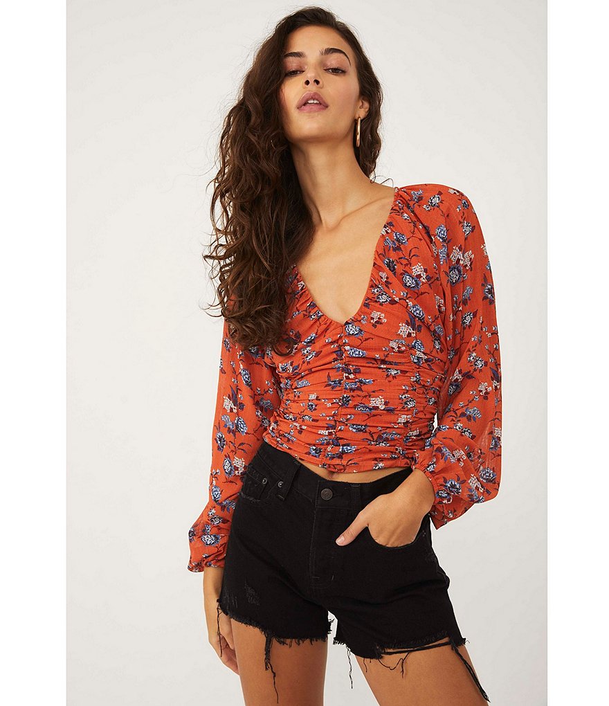 WAYF Double Ruffle V-Neck Peplum Top