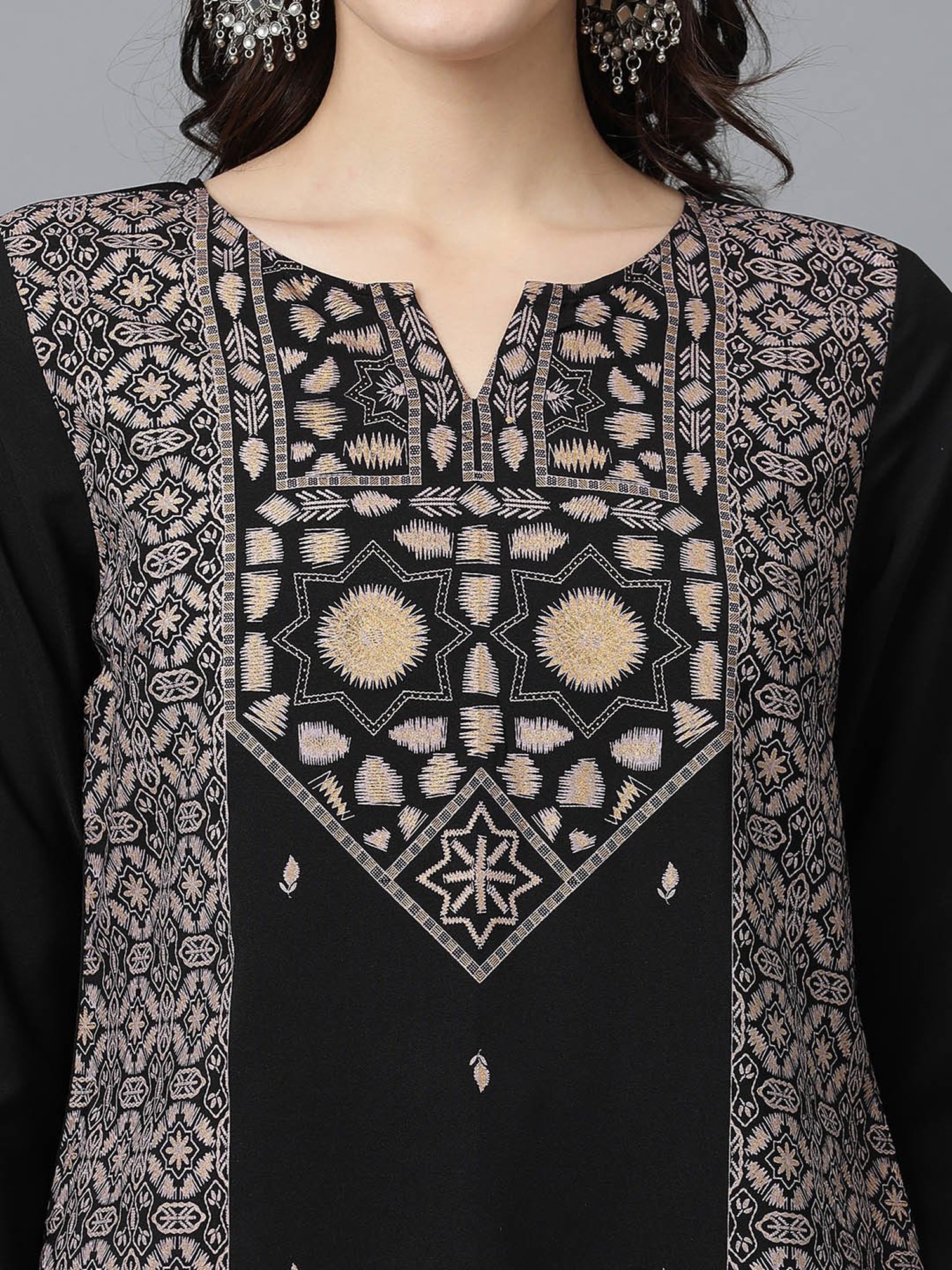 Ziyaa Black Geometric Print Kurta & Palazzo Set