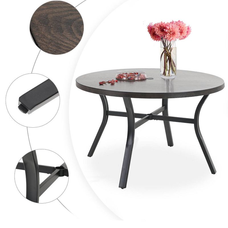 5pc Patio Dining Set with 360 Swivel Chairs with Cushions and Round Steel & Faux Wood Tabletop - Captiva Designs