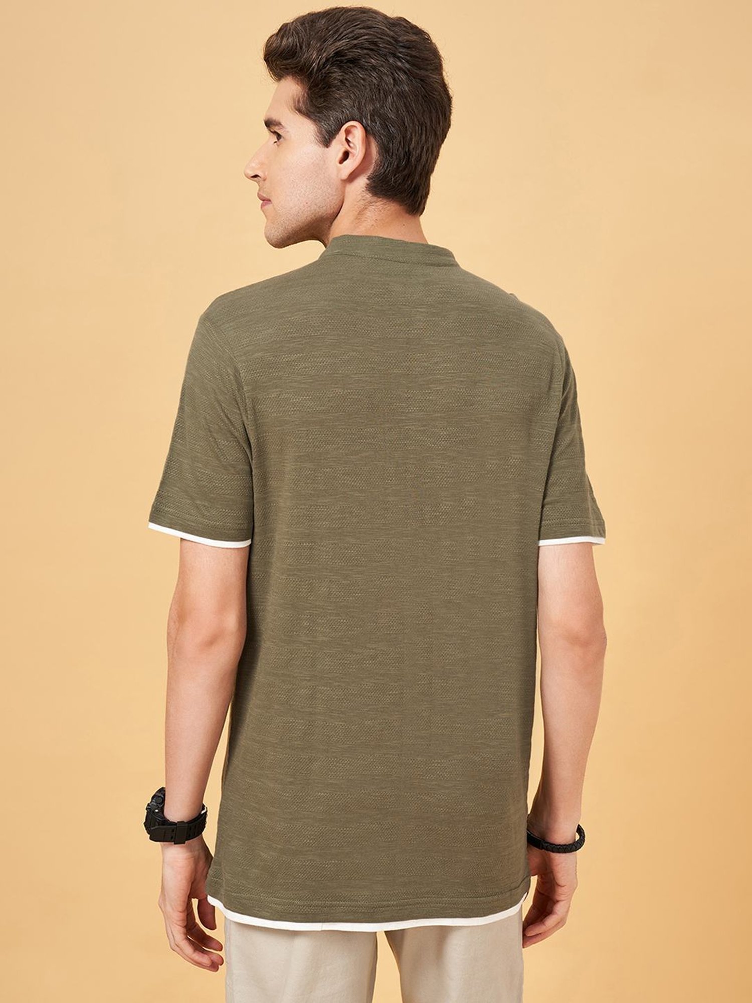 People By Pantaloons Coffee Cotton Slim Fit Henley T-Shirt