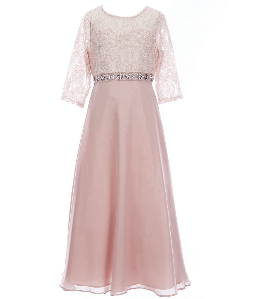 Us Angels Big Girls 6-14 Cap-Sleeve Lace Beaded Mesh Communion Dress