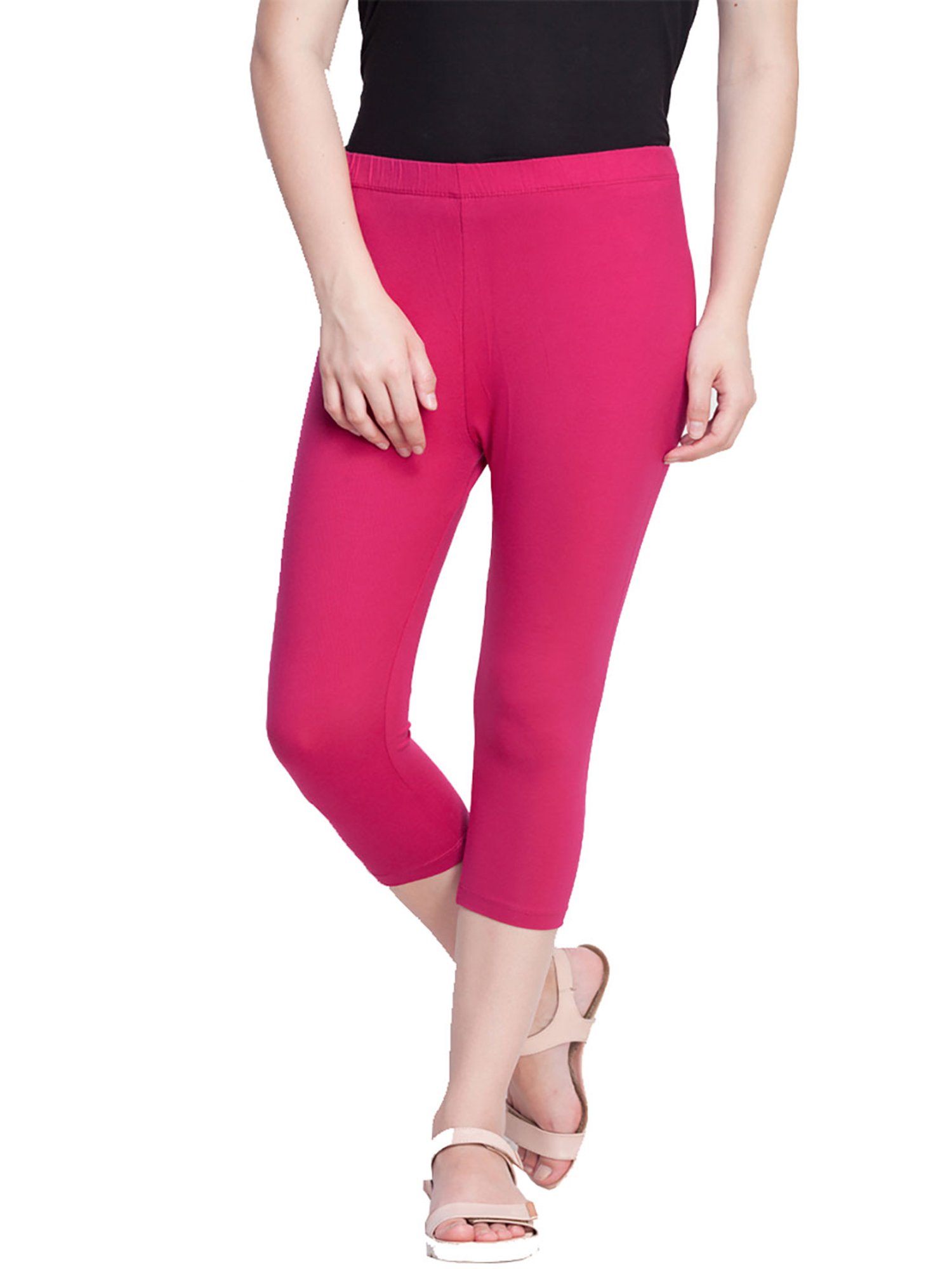 Dollar Missy White & Rani Pink Cotton Capris (Pack  of 2)