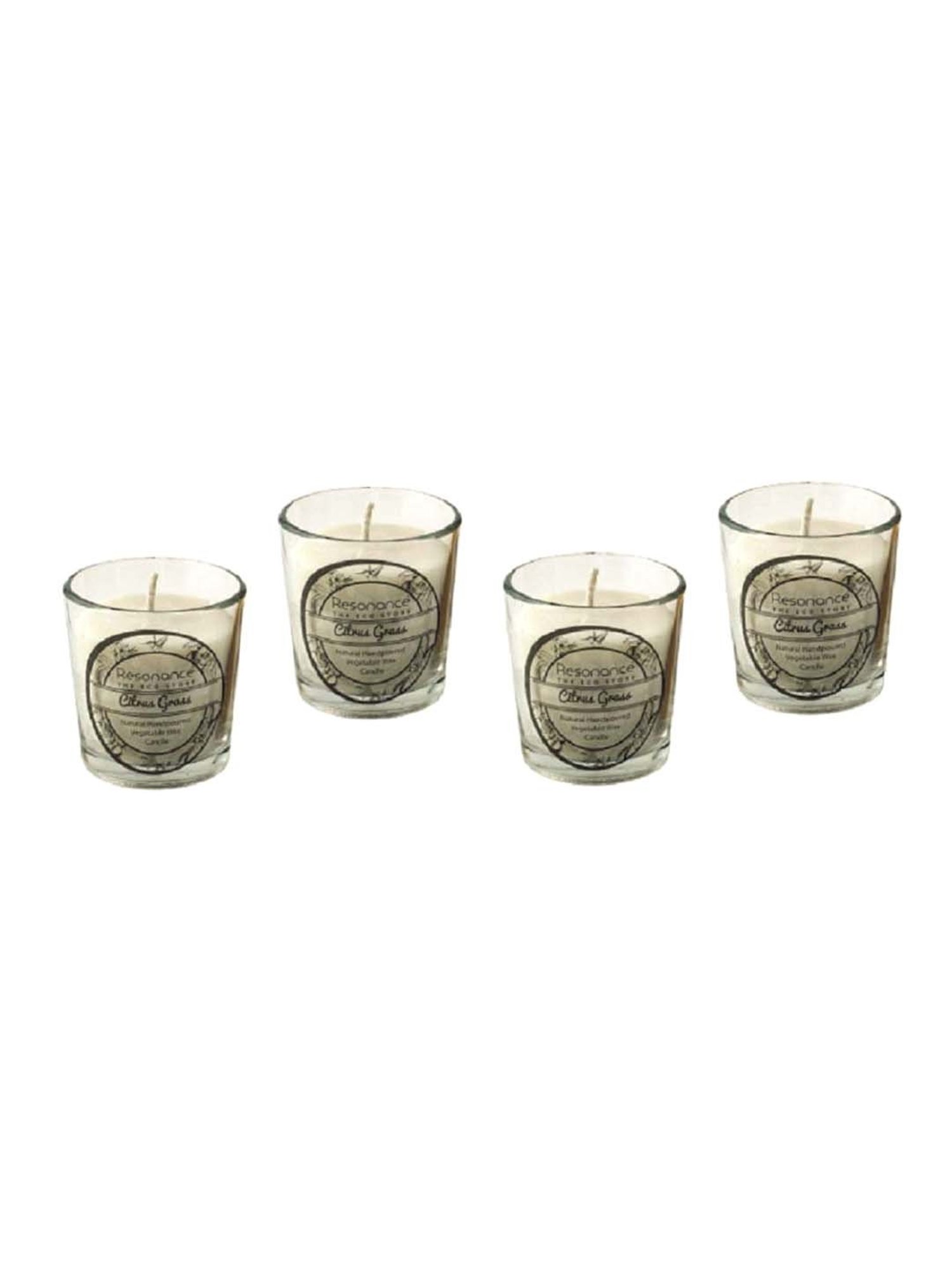 RESONANCE White Soy Wax Scented Aromatic VEGAN Candles (Citrus Grass) - Set of 4