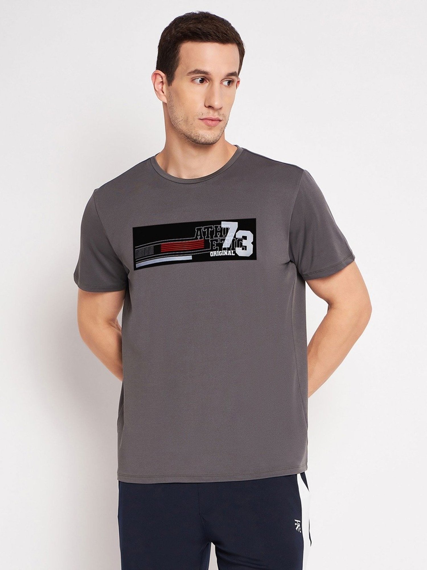 EDRIO Charcoal Grey Relaxed Fit Printed T-Shirt