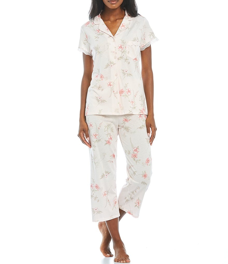 Miss Elaine Petite Floral Print Short Sleeve Luxe Knit Coordinating Pajama Set