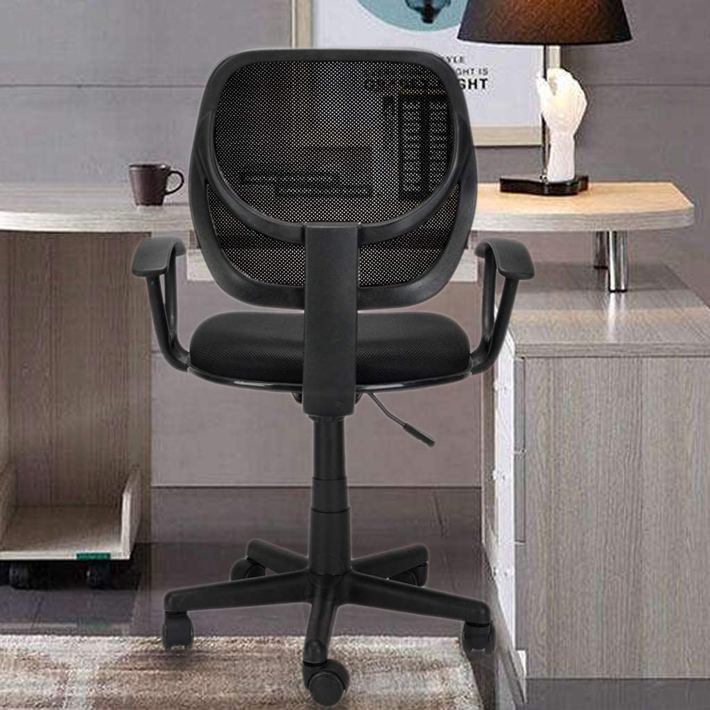 Mid Back Mesh Office Chair Ergonomic Swivel Black Mesh Computer Chair Flip Up Arms With Lumbar Support Adjustable Height Task Chair