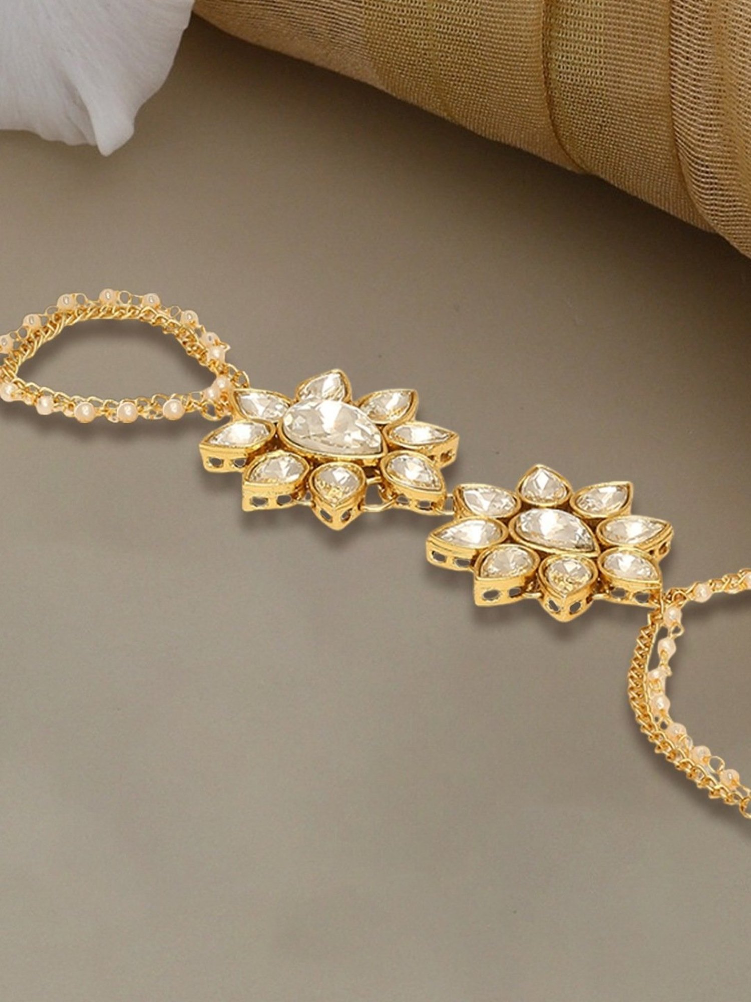 Oomph Gold Tone Pearls & Kundan Hand Harness
