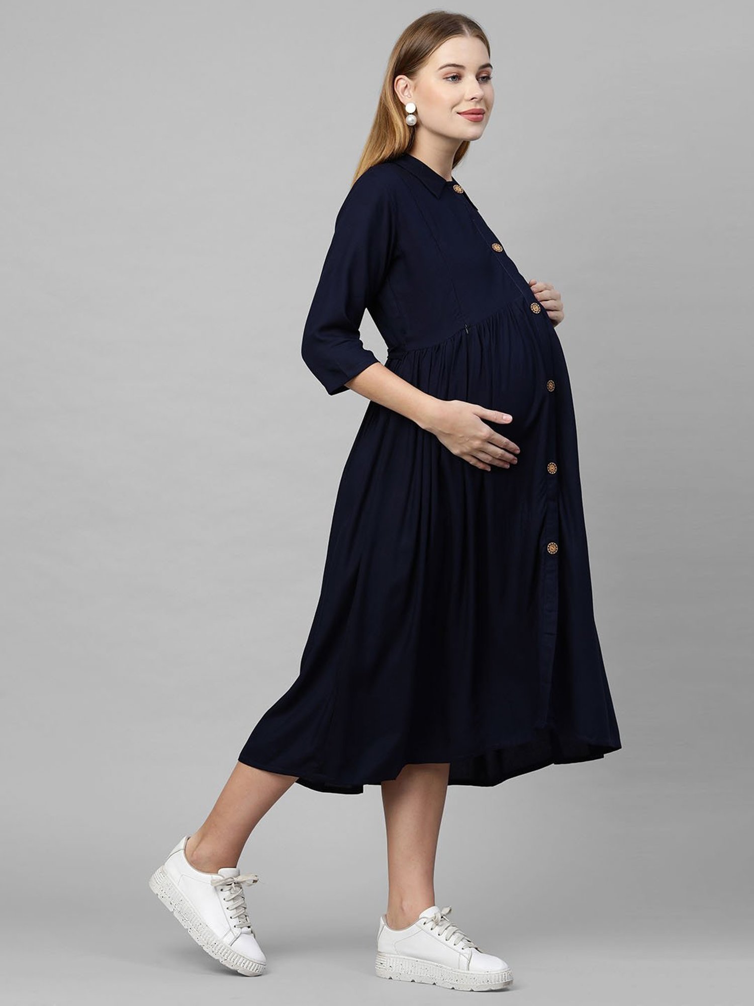 MomToBe Navy Regular Fit Maternity Dress