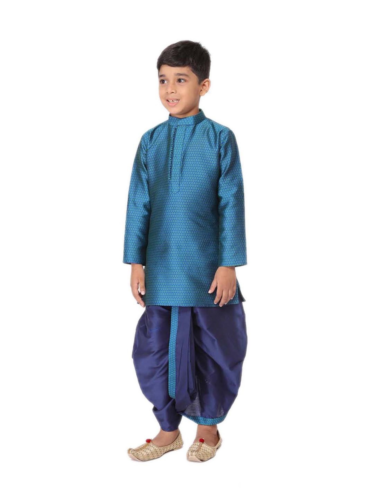 TABARD Kids Teal Blue & Navy Printed Kurta Set