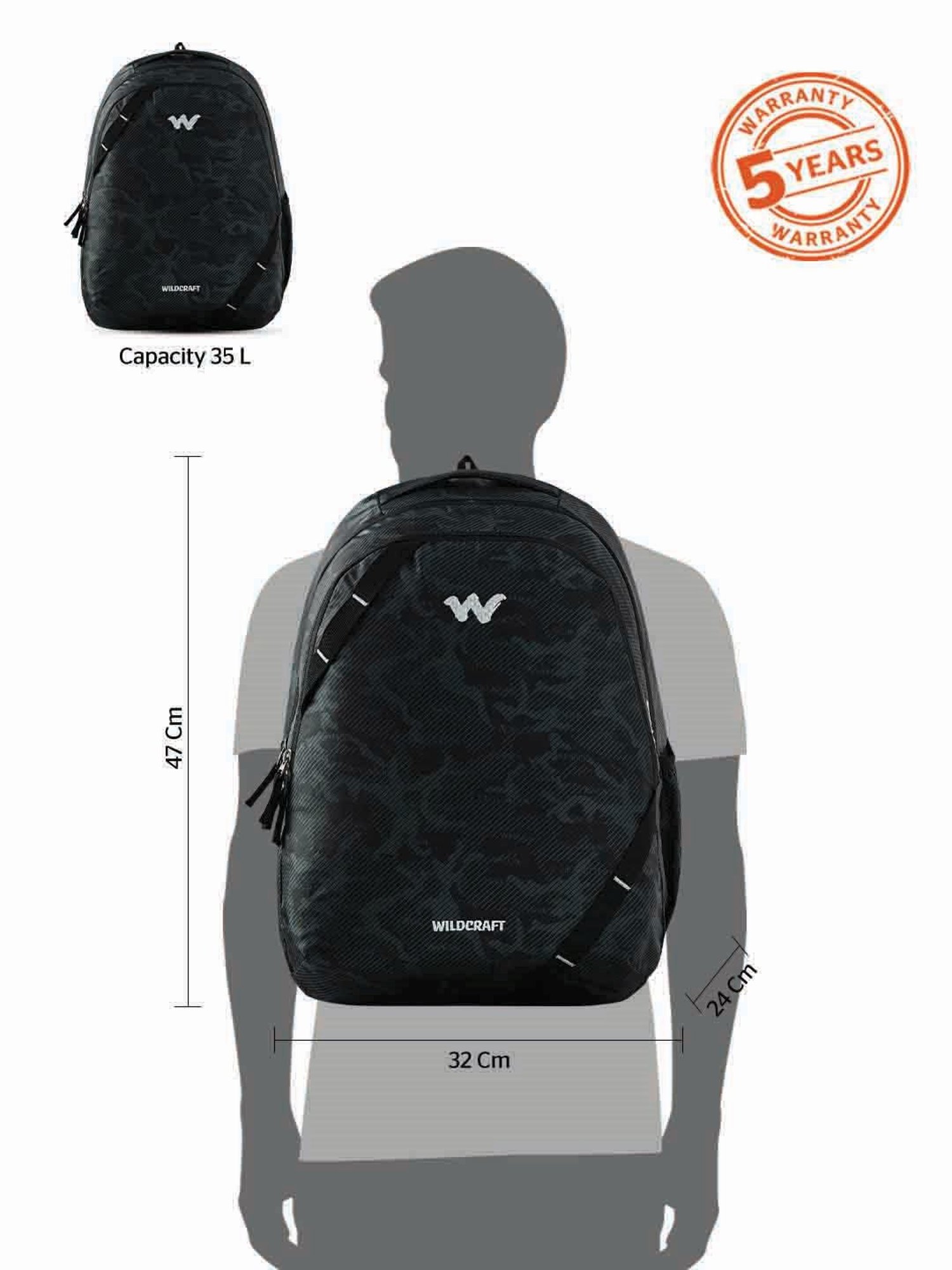 Wildcraft Bravo 35 Black Backpack