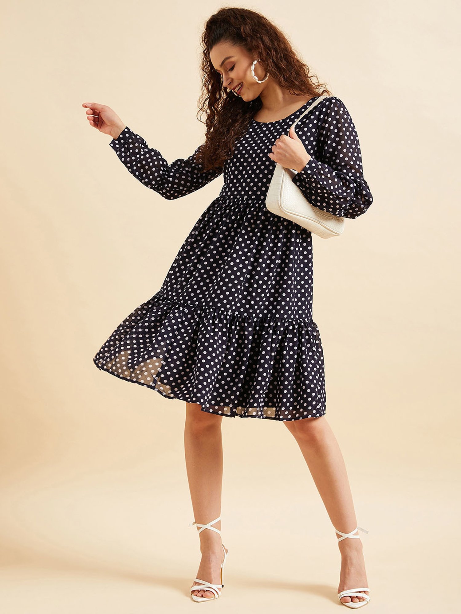 PANIT Navy Polka Dot Ethnic Dress