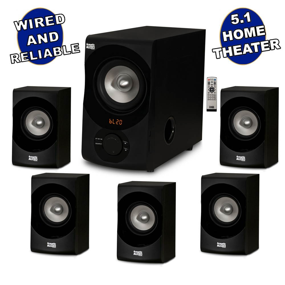 Acoustic Audio by Goldwood AA5171 5.1 Surround Sound Bluetooth Home Entertainment System (6 Speakers, 5.1 Channels, Black with Silver)