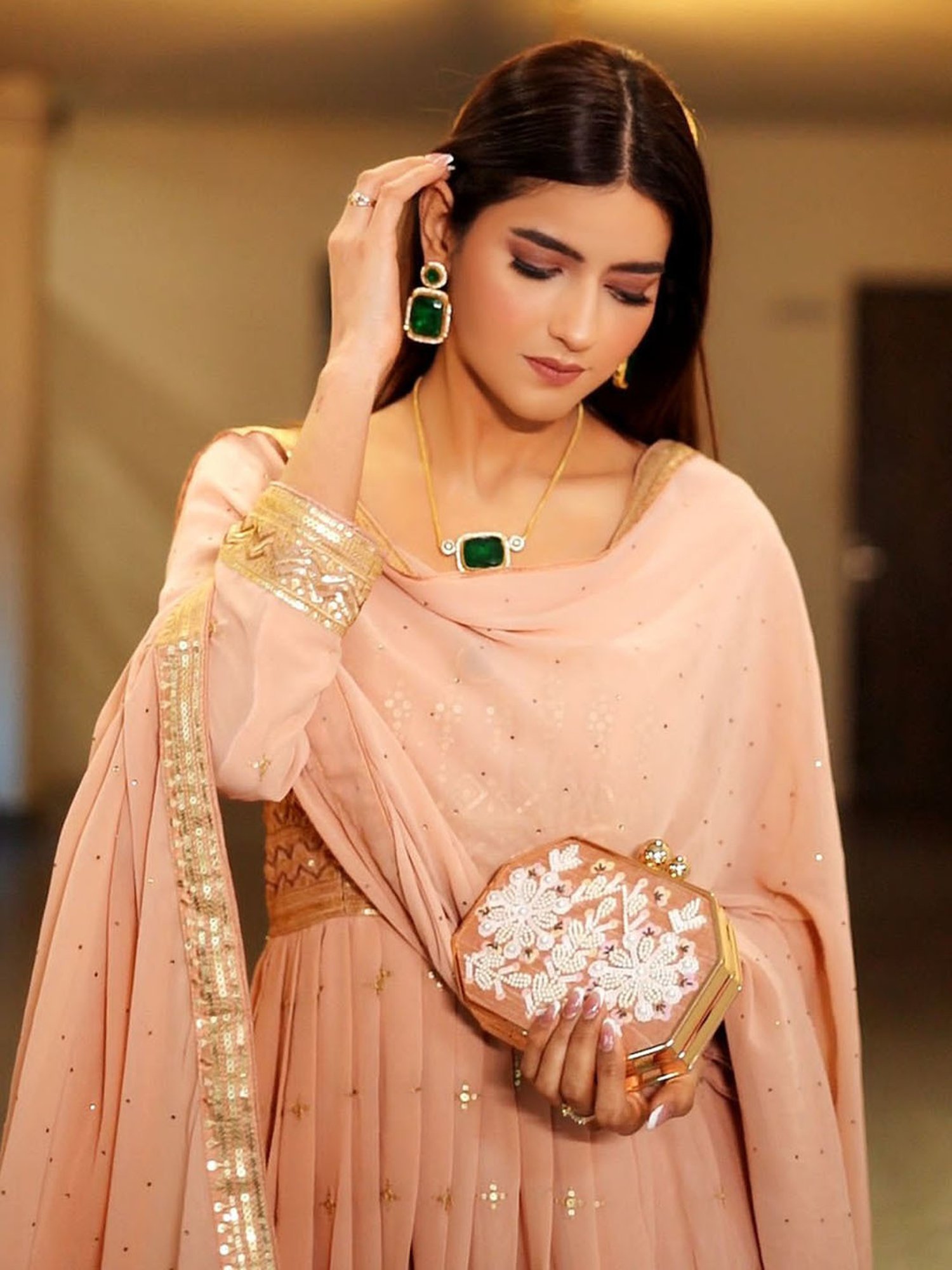 Odette Pink Embellished Sling Handbag