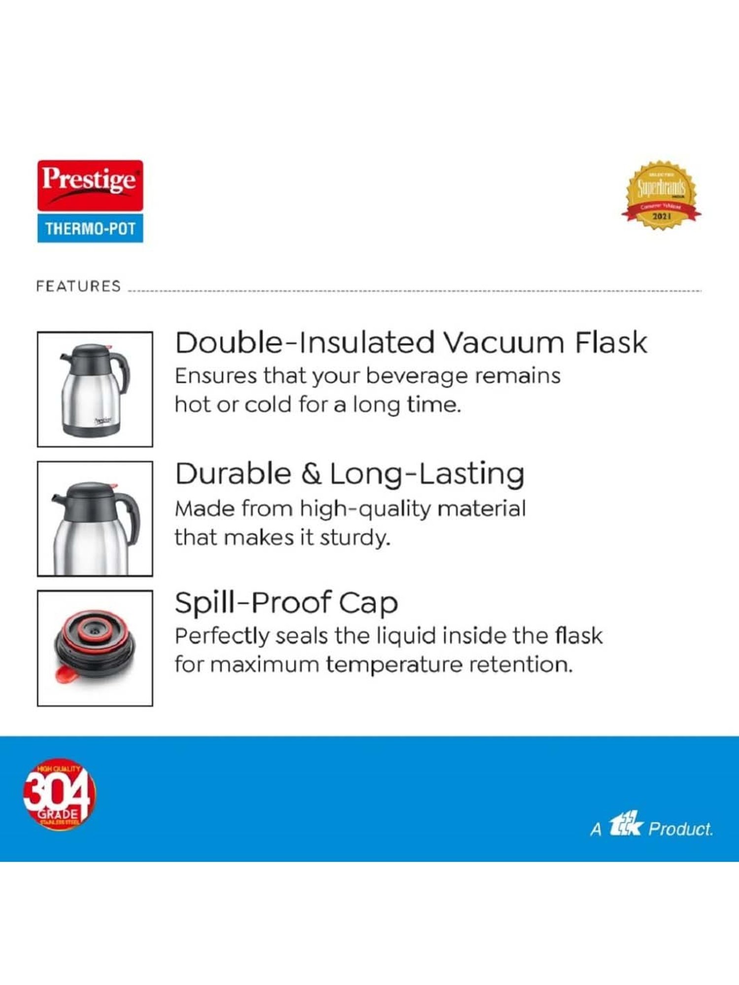 Milton Silver Stainless Steel Thermal Flask (1000 ml) - Set of 1