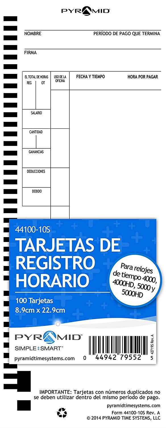 Pyramid 44100-10SMB 1,000 Count  Genuine Time Cards for 4000 and 5000 Time Clocks - Spanish Time Clock