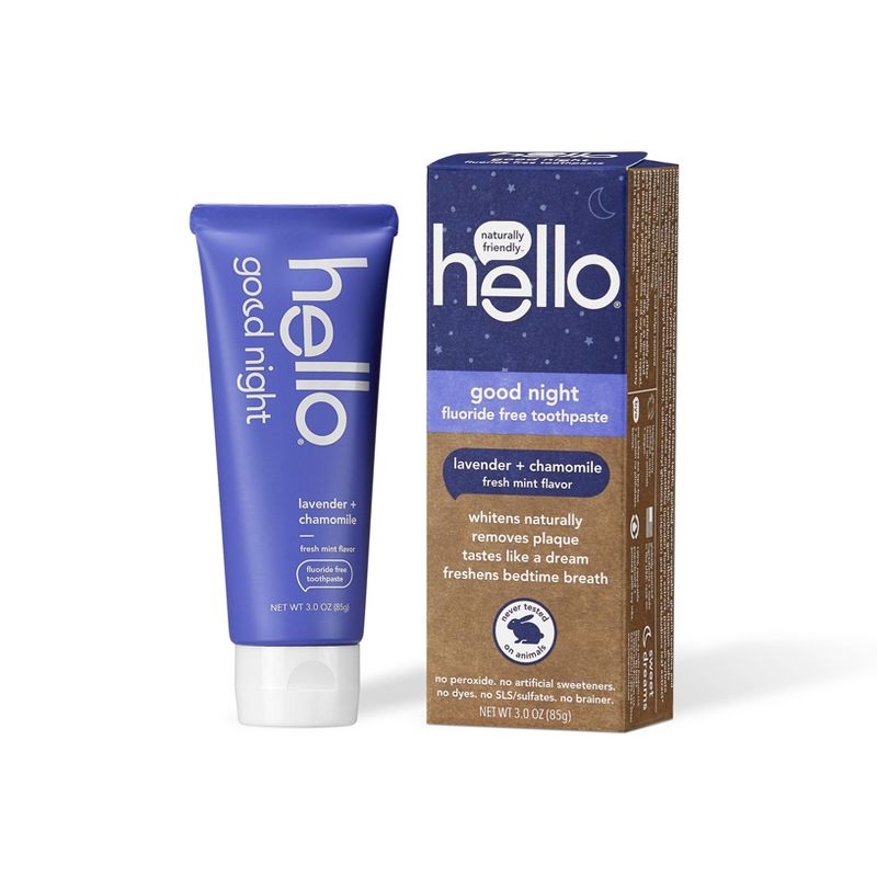 hello Good Night Fluoride Free Toothpaste - Lavender + Chamomile + Fresh Mint Vegan & SLS Free - 3oz