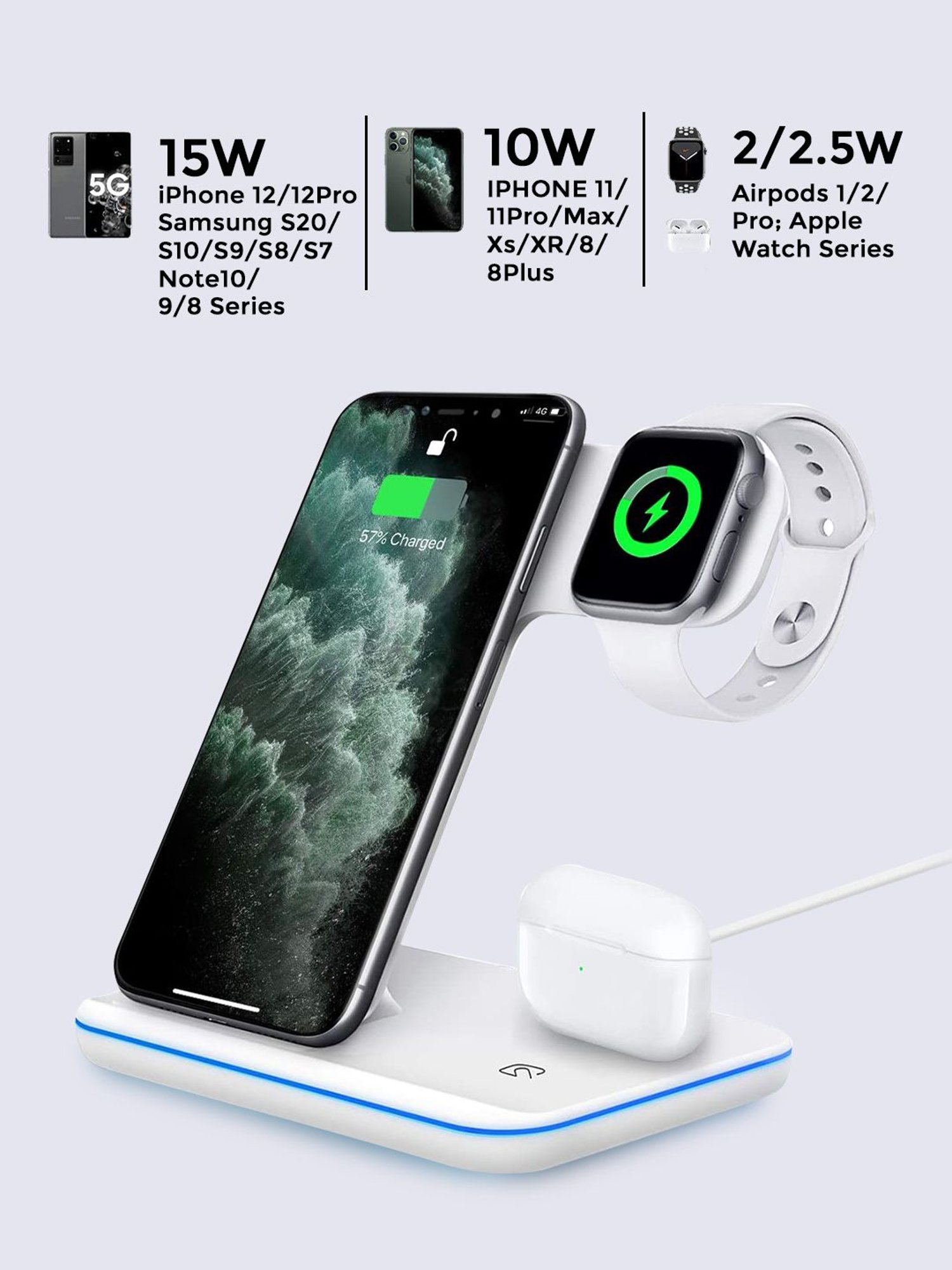 UNIGEN UNIDOCK 3-in-1 Fast 15W Wireless Charging Station (White)