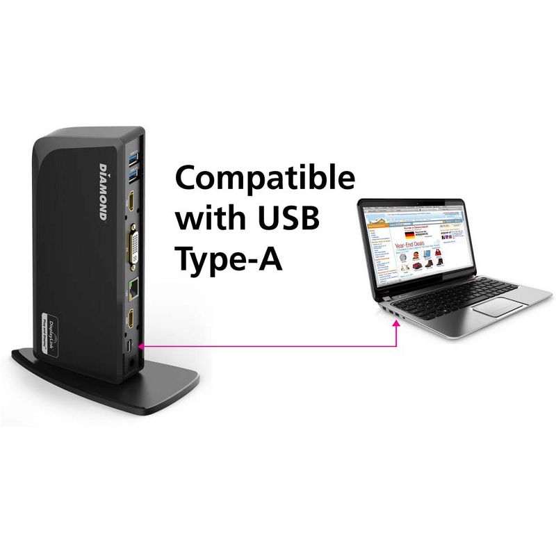 DIAMOND DS3900PD Docking Station - for Notebook/Desktop PC - 65 W - USB Type C - 7 x USB Ports - 4 x USB 3.0 - Network (RJ-45) - HDMI - DVI